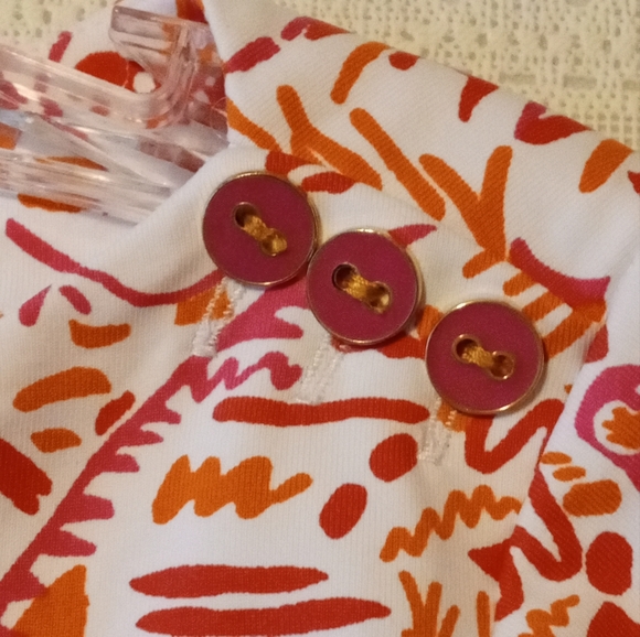 J. McLaughlin White Pink Orange Village Print Button Boatneck Top - XS - Picture 5 of 10